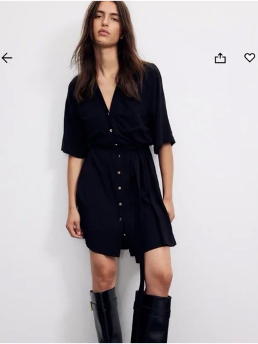 H&M Black Button-Front Shirt Dress with Tie Waist